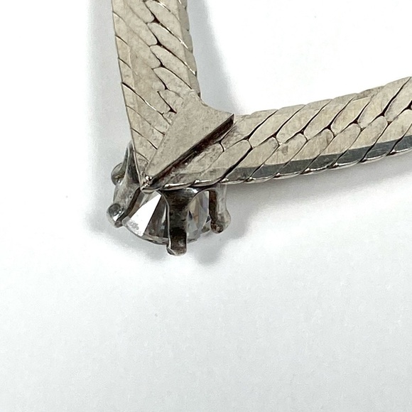 925 Italy Necklace SU Harrington Bone Flat Chain V Style CZ 14.05g - Picture 9 of 14